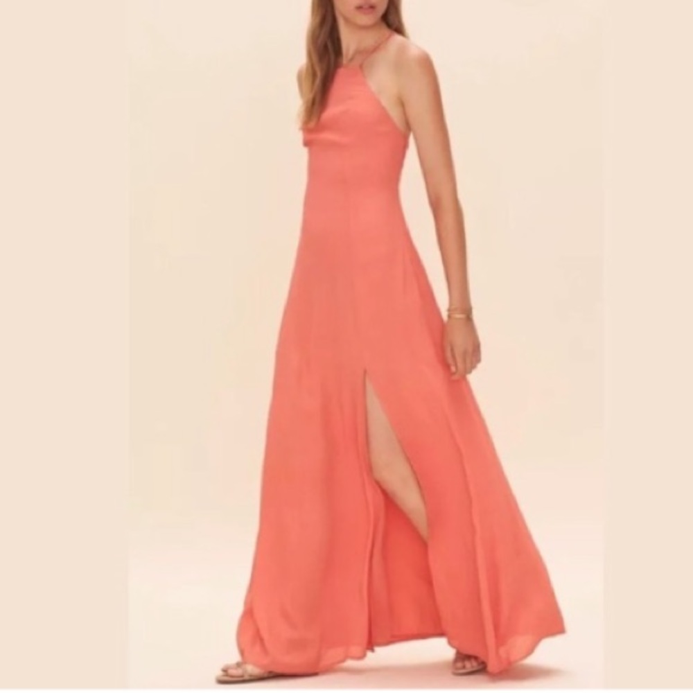 Privacy Please Coral Halter Maxi Dress with Front Slit